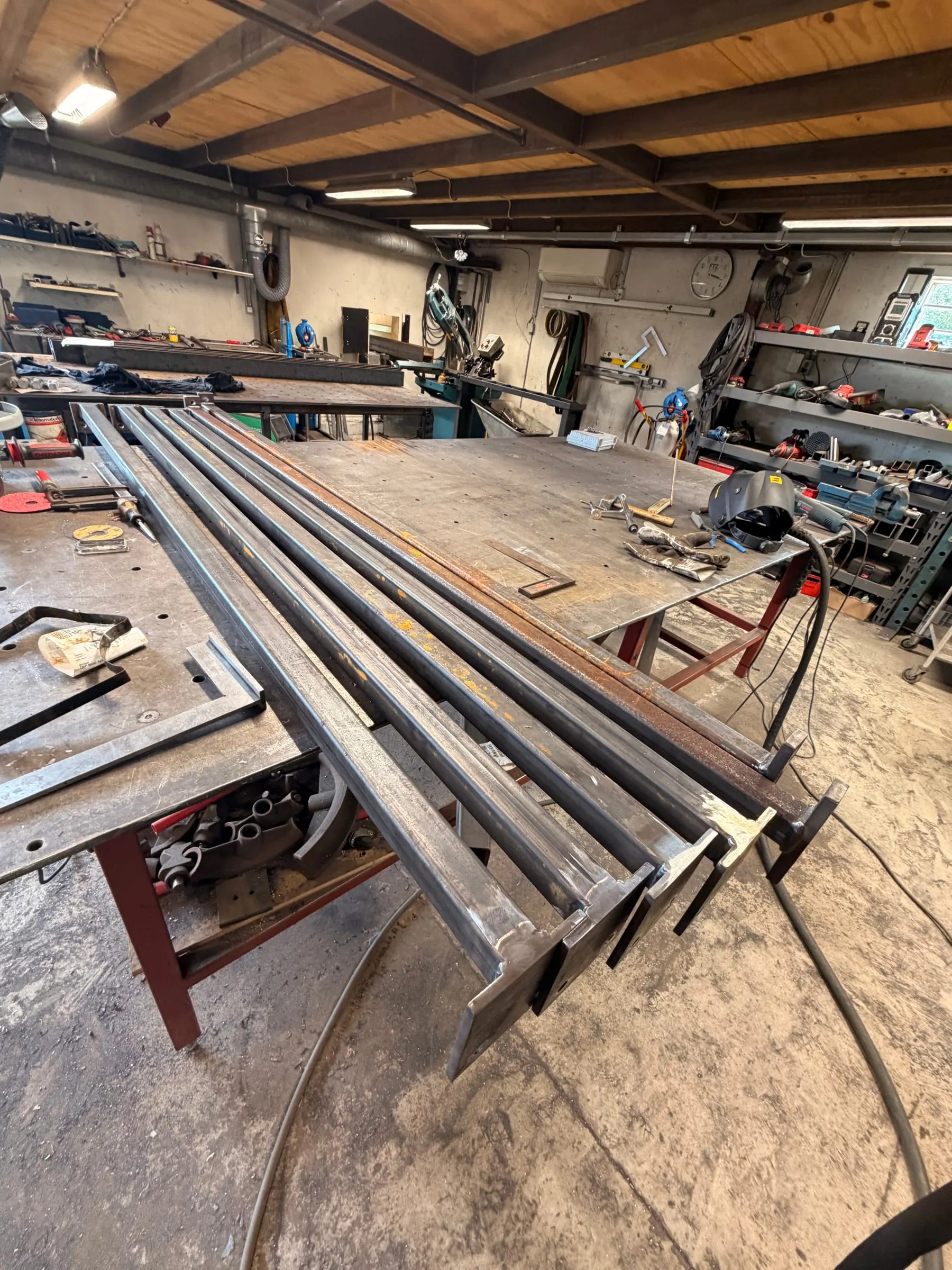 Steel sections on the welding table