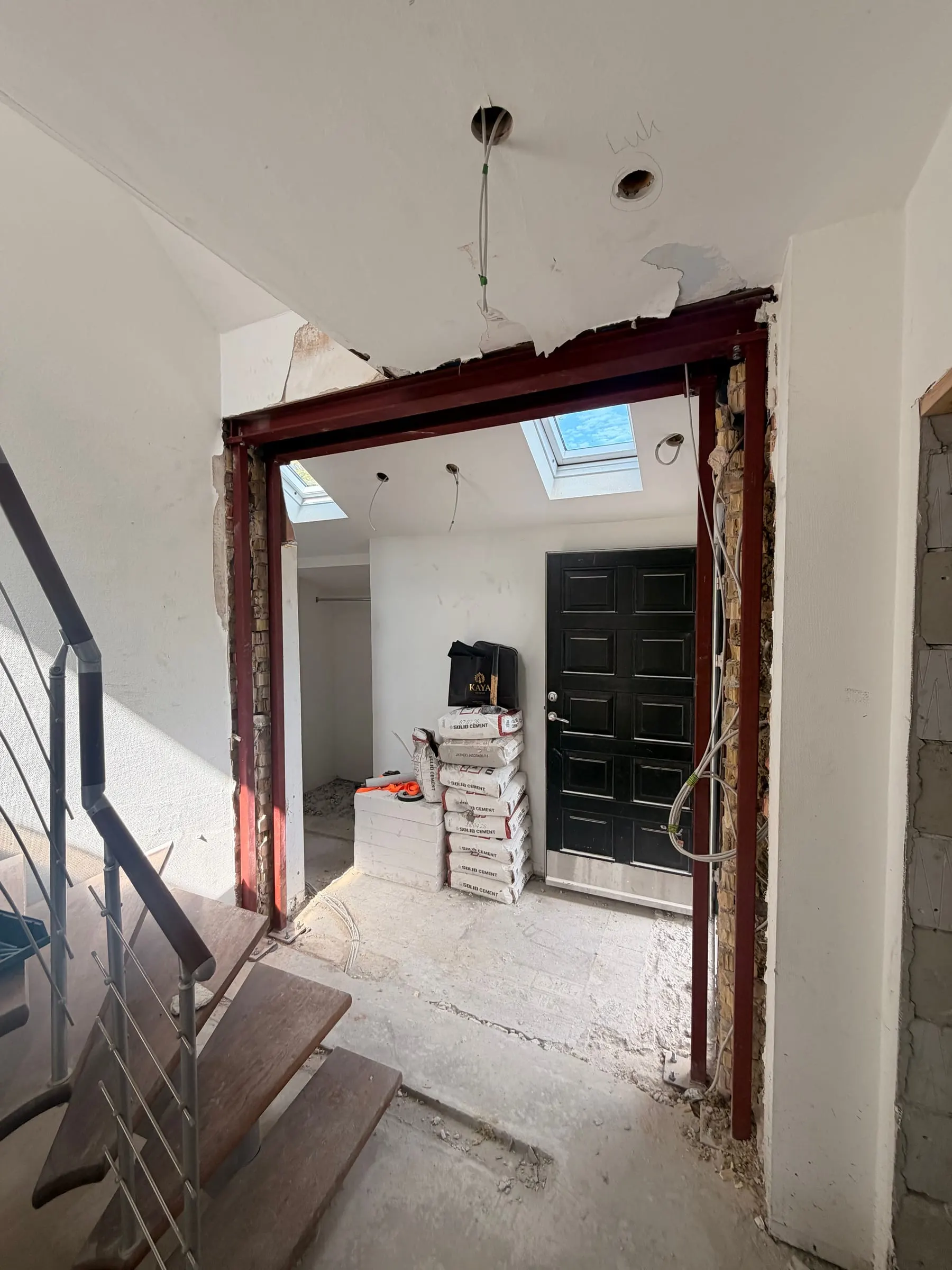 The steel frame seen from the living room